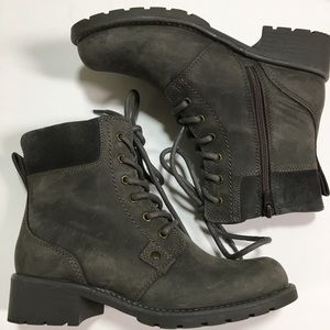 Clark’s grey suede lace-up booties